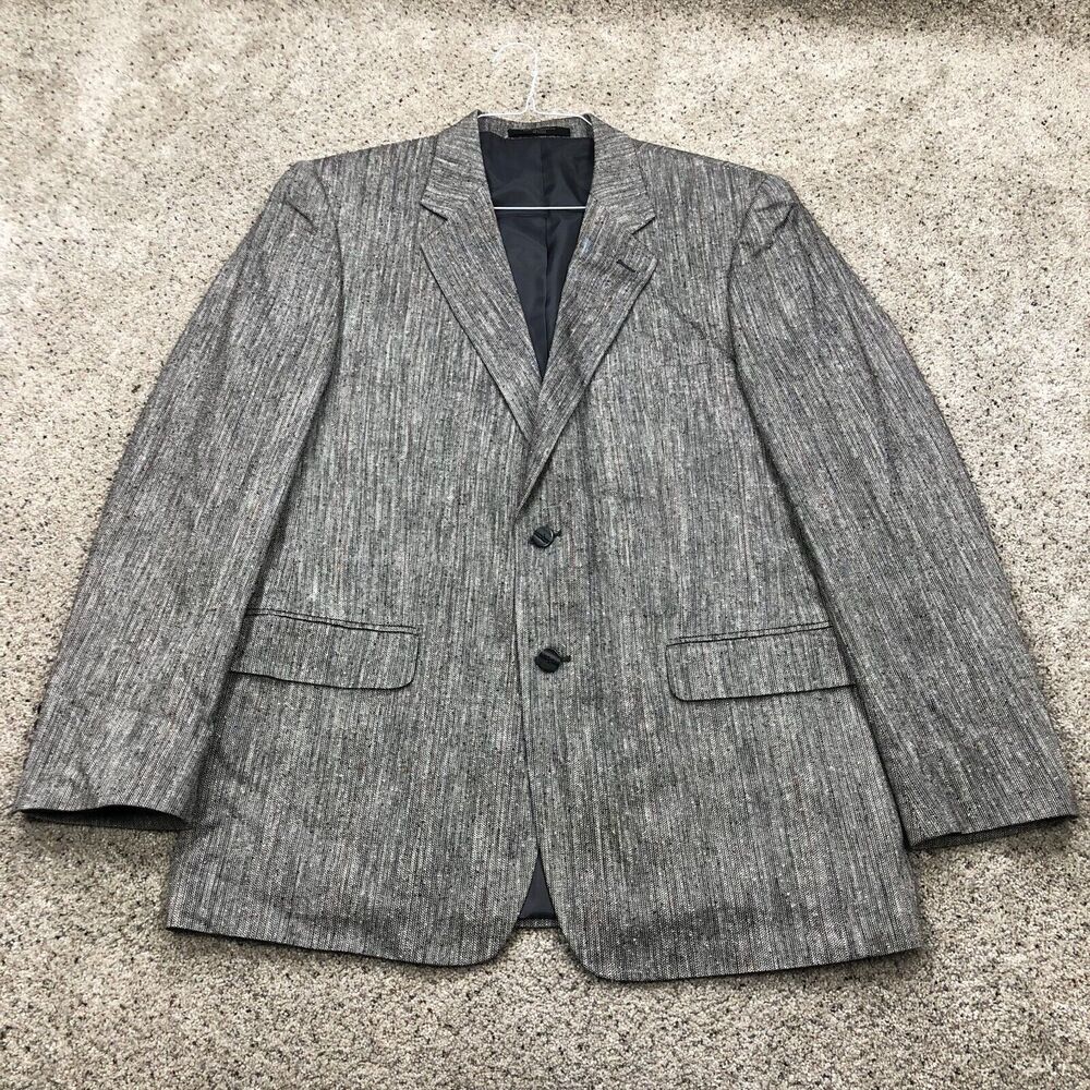 Versini Blazer Adult 44R Grey 100% Silk Herringbone Sport Coat Suit Jacket 90s